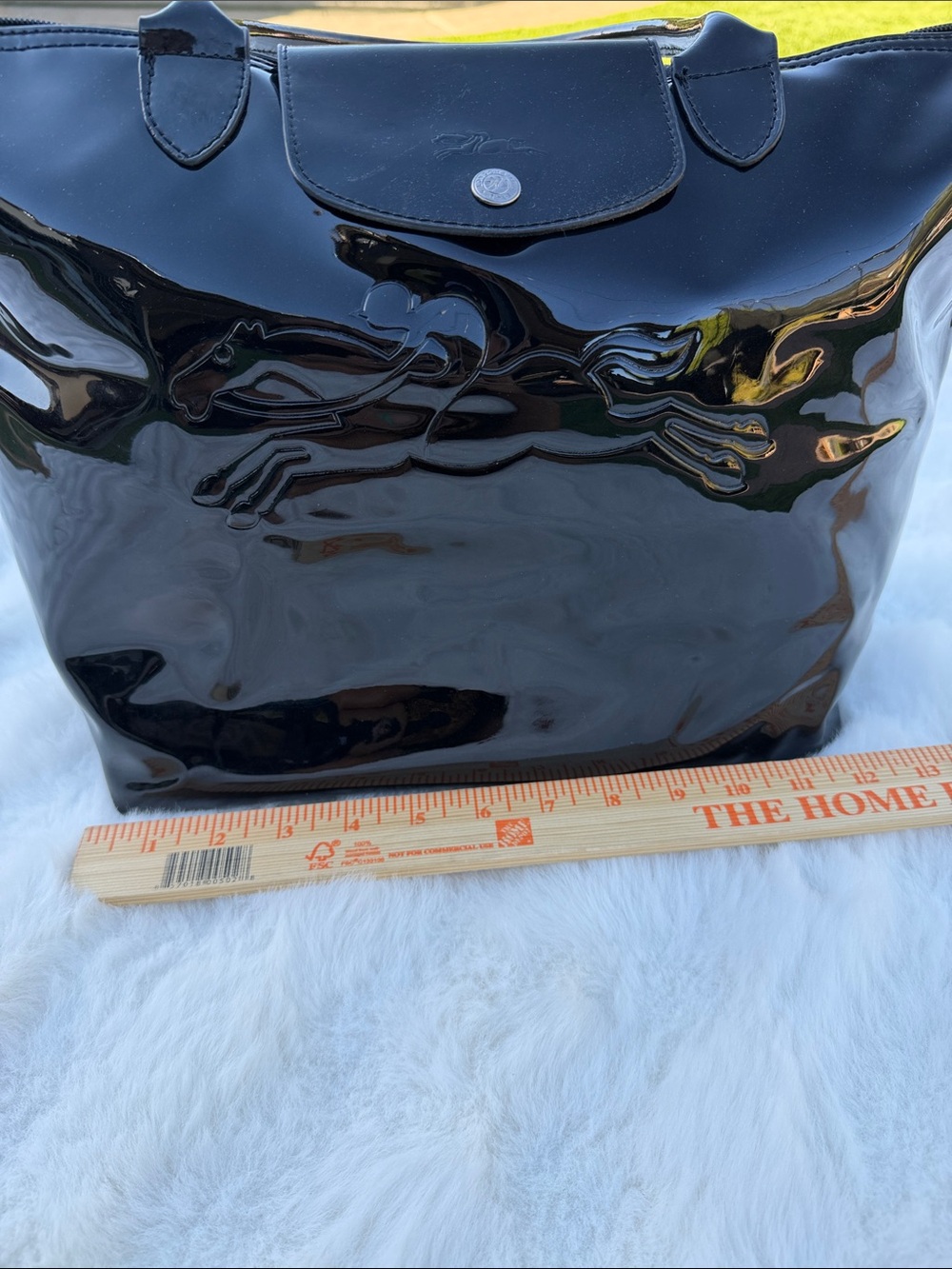Longchamp Le Pliage Black Patent Leather Large Tote Shoulder Bag - Picture 5 of 16